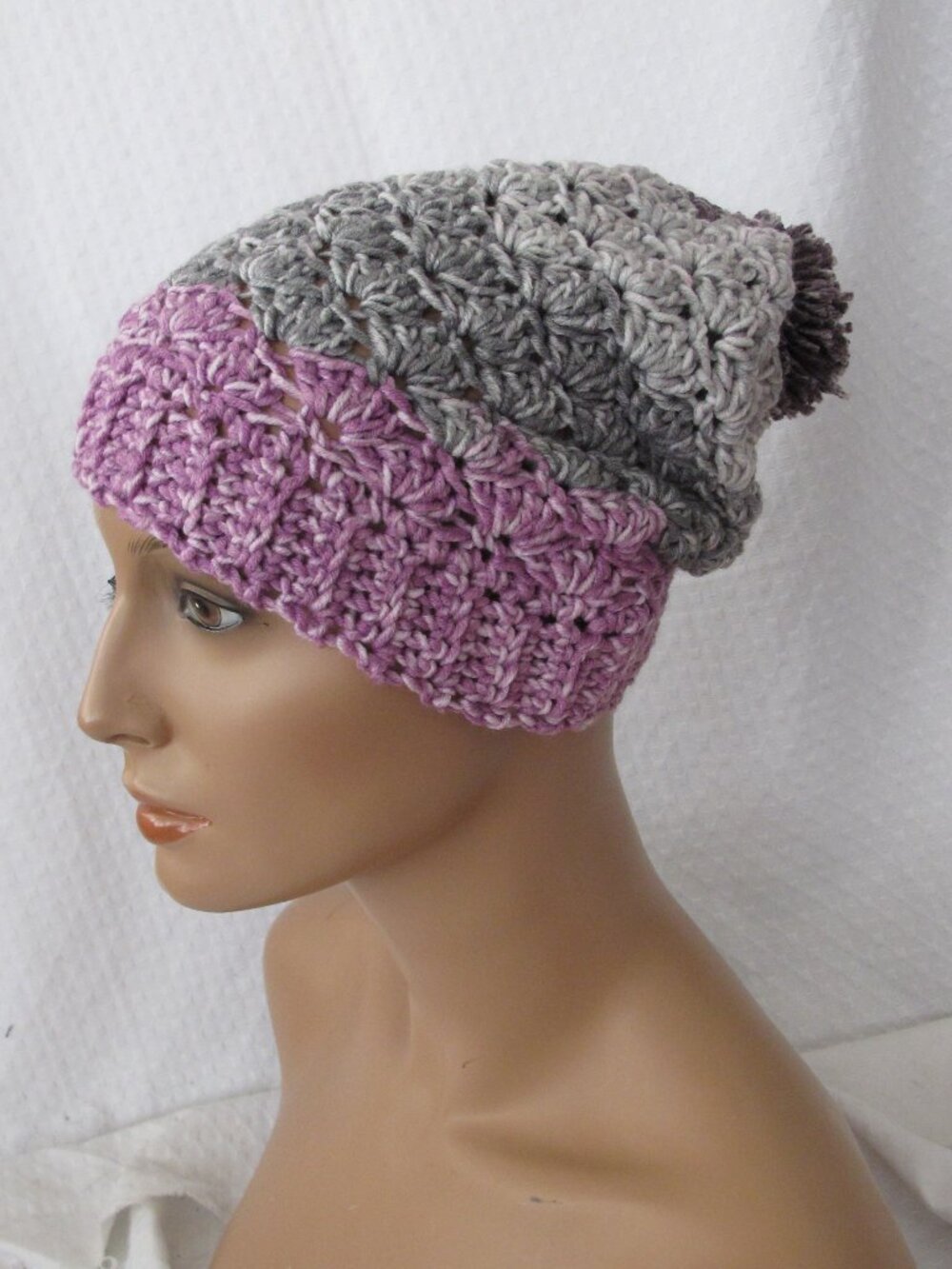 Handmade Purple/Gray Slouch Beanie